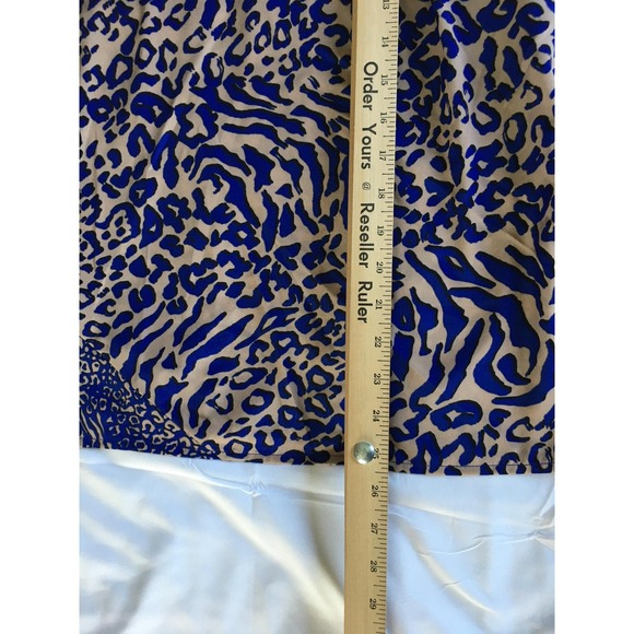 Dana Buchman Shirt Women XL Blue Beige Leopard Print Short‎ Sleeve Blouse EUC - Picture 11 of 12